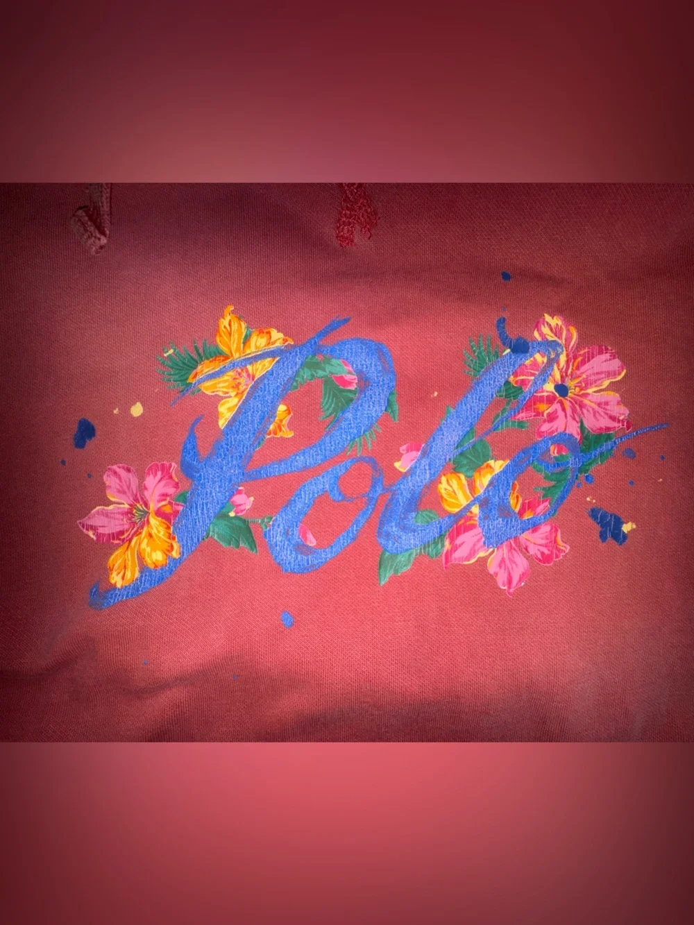 POLO Ralph Lauren Tropical painted Floral script Logo Fleece Hoodie Size Large